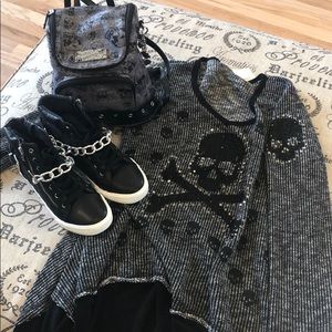 Vocal Rhinestone Skull Tunic Sweater